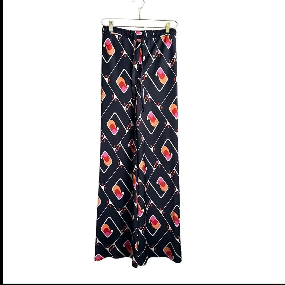 Zara Geometric Printed Pants Women's XS‎ Blue Orange Elastic Waistband